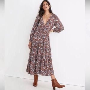 Madewell Challis Wrap Midi Dress in Woodland Floral Size M